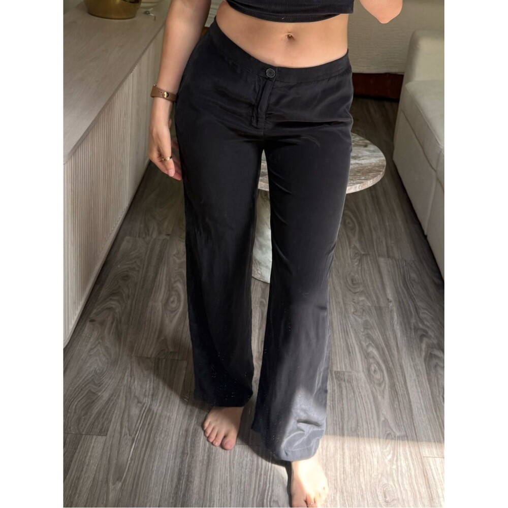 T by Alexander Wang Black Silk Straight Leg Pants Small Quiet Luxury Minimalist
